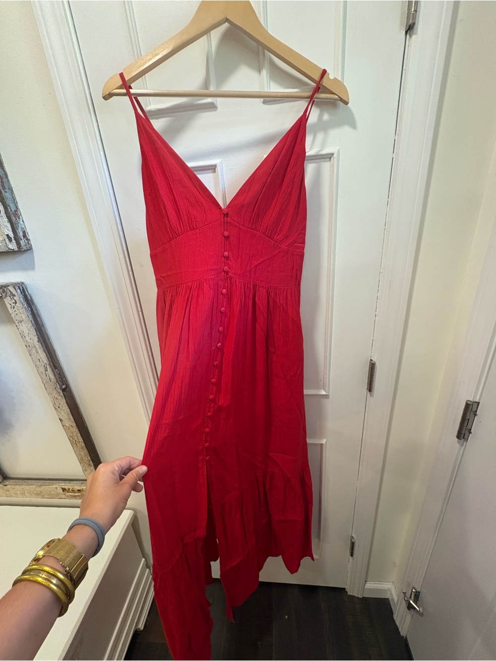 Abercrombie & Fitch Red Button-Front Maxi Dress